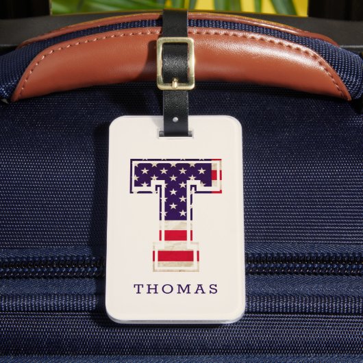 Moderne Amerikaanse vlag monogram T Bagagelabel (Voorkant Insitu 2)