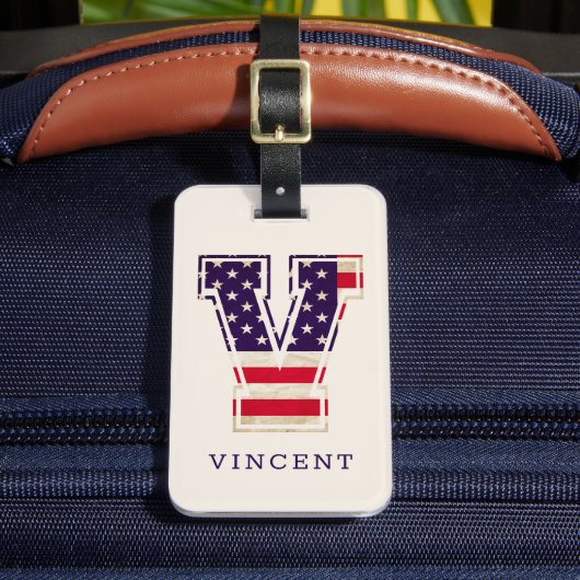 Moderne Amerikaanse vlag monogram V Bagagelabel (Voorkant Insitu 2)
