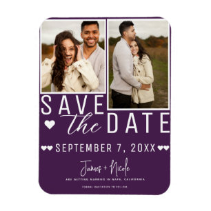 Moderne Amethist Save the Date 2 Foto Huwelijk Magneet