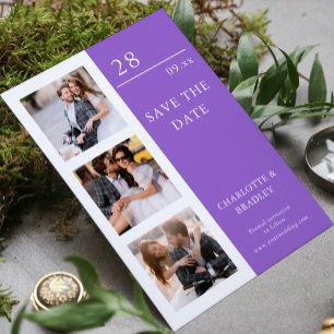 Moderne Amethyst Vier Foto Huwelijk Save The Date