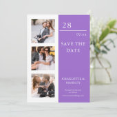 Moderne Amethyst Vier Foto Huwelijk Save The Date (Staand voorkant)