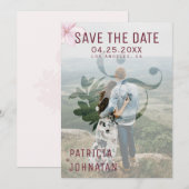 Moderne ampers en roze magnolia trouwfoto save the date (Voorkant / Achterkant)