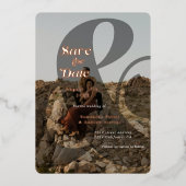 Moderne ampersand bedekking 2 foto's sparen de dat folie uitnodiging (Voorkant)