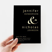 Moderne Ampersand-foto bewaart de datum zwart goud Folie Uitnodiging