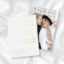 Moderne Ampersand Foto Save The Date Goud  Folie Uitnodiging