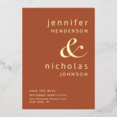Moderne Ampersand-foto Save The Date Terracotta Folie Uitnodiging (Voorkant)