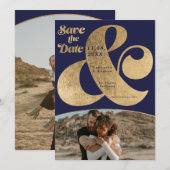 Moderne ampersand goud 2 foto's save the date (Voorkant / Achterkant)