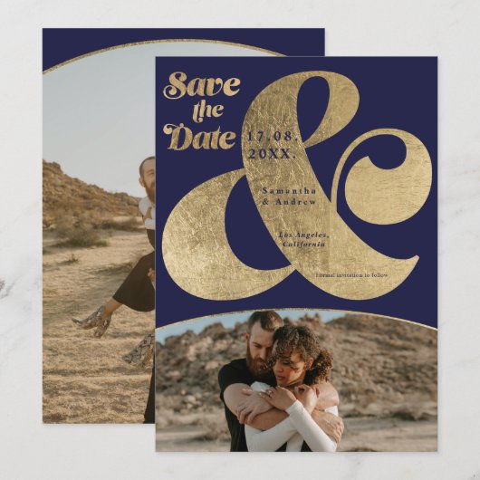 Moderne ampersand goud 2 foto's save the date (Voorkant / Achterkant)