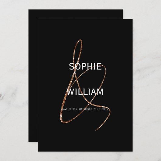 Moderne Ampersand Minimalistische Zwarte Bruiloft Kaart (Voorkant / Achterkant)