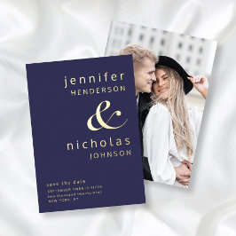 Moderne Ampersand Navy Blauwe Foto Save The Date Folie Uitnodiging