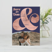 Moderne ampersand roos goud 2 foto's redden de dat save the date (Staand voorkant)