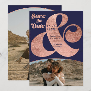 Moderne ampersand roos goud 2 foto's redden de dat save the date