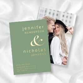 Moderne Ampersand Sage Groene Foto Save The Date Folie Uitnodiging