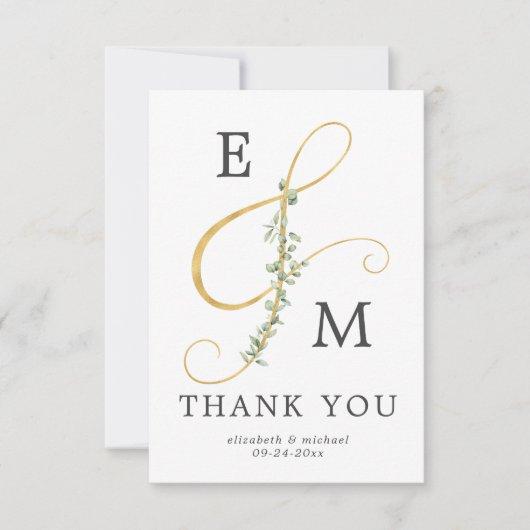 Moderne Ampersand Simple Eucalyptus Weddenschap Bedankkaart (Voorkant)