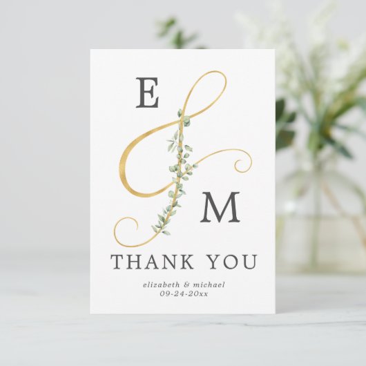 Moderne Ampersand Simple Eucalyptus Weddenschap Bedankkaart (Staand voorkant)