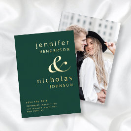 Moderne Ampersand Smaragdgroene Foto Save The Date Folie Uitnodiging