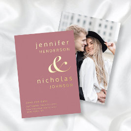 Moderne Ampersand Stof Roze Foto Save The Date  Folie Uitnodiging