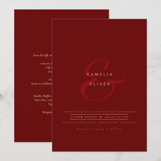 Moderne Ampersand Trouw Uitnodiging QR Code RSVP (Voorkant / Achterkant)