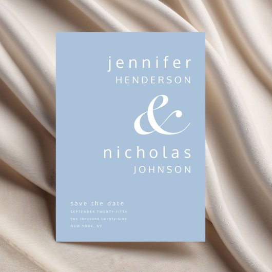 Moderne Ampersand Typografie Blauwe bruiloft Save The Date
