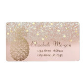 Moderne anananaslabel Confetti Glitter Bokeh Etiket (Voorkant)