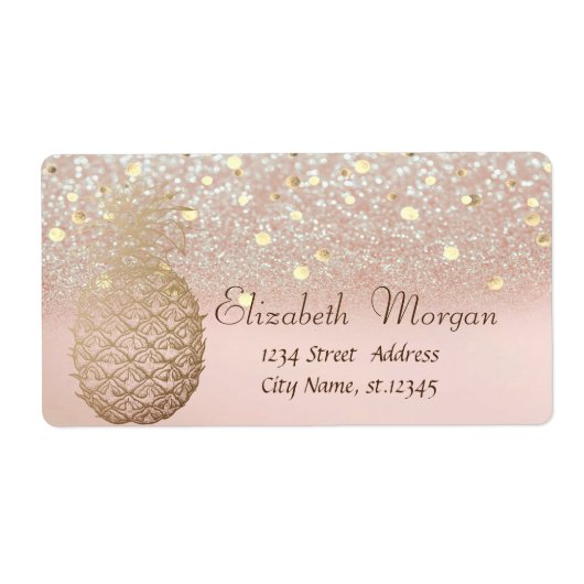 Moderne anananaslabel Confetti Glitter Bokeh Etiket (Voorkant)