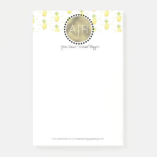 Moderne Ananas Gesimuleerde Folie Monogram Post-it® Notes (Voorkant)