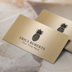 Moderne ananas Logo Elegante gouden achtergrond Visitekaartje
