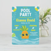 Moderne Ananas Pool Party Verjaardag Zomer Kaart (Staand voorkant)