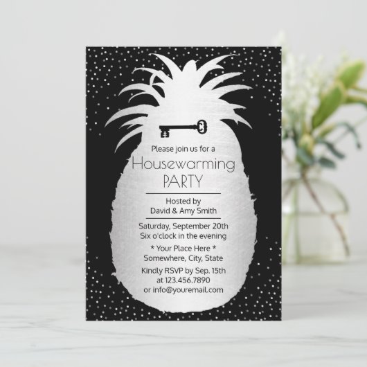 Moderne ananas Silver Confetti Stippen Kaart (Staand voorkant)