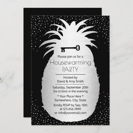 Moderne ananas Silver Confetti Stippen Kaart (Voorkant / Achterkant)