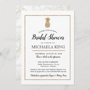 Moderne ananas Vrijgezellenfeest, wit & goud Kaart
