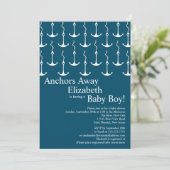 Moderne Anchors Away Nautical Baby shower Kaart (Staand voorkant)