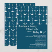 Moderne Anchors Away Nautical Baby shower Kaart (Voorkant / Achterkant)