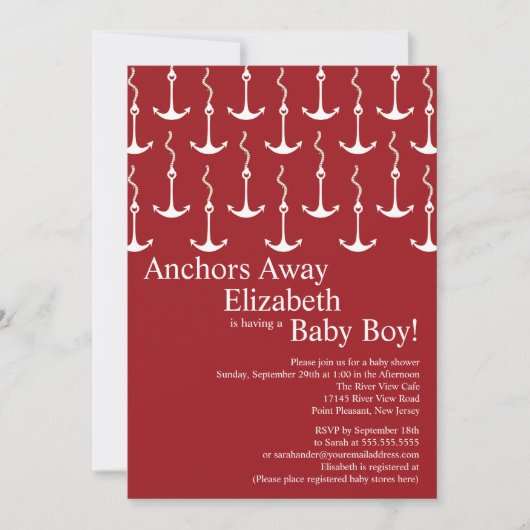 Moderne Anchors Away Nautical Baby shower Kaart (Voorkant)