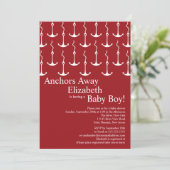 Moderne Anchors Away Nautical Baby shower Kaart (Staand voorkant)