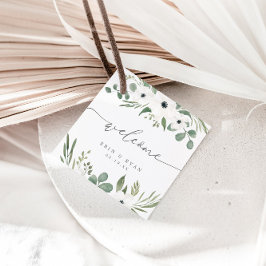 Moderne Anemones & Dusty Green Eucalyptus Wedding Bedankjes Labels