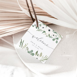 Moderne Anemones & Dusty Green Eucalyptus Wedding Bedankjes Labels