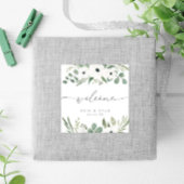 Moderne Anemones & Dusty Green Eucalyptus Wedding Bedankjes Labels