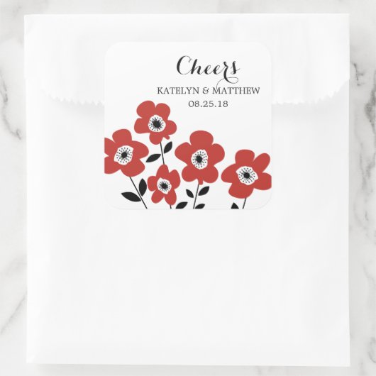 Moderne anemoon | Bruiloft Vierkante Sticker (Tas)