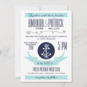 Moderne Anker Blauw Nautische Huwelijksuitnodiging Kaart (Voorkant)