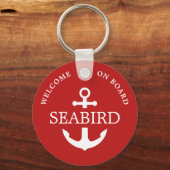 Moderne Anker Boot Naam Rood Wit Nautisch Sleutelhanger (Voorkant)