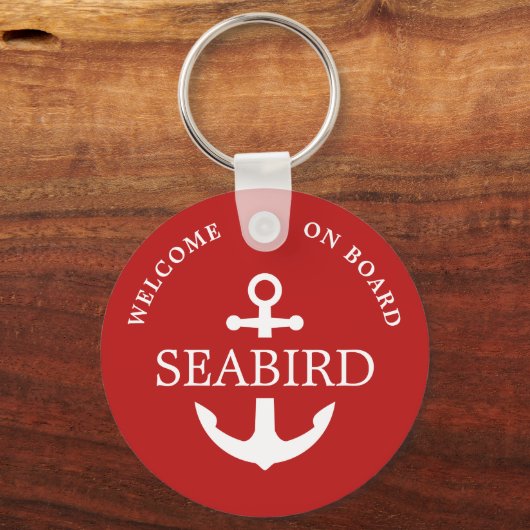 Moderne Anker Boot Naam Rood Wit Nautisch Sleutelhanger (Voorkant)