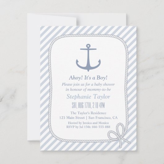 Moderne anker nautische babyshower uitnodigingen (Voorkant)