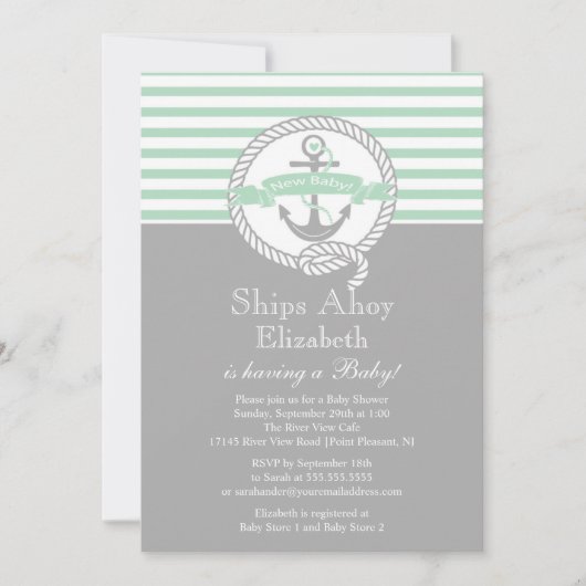 Moderne Anker Nautische Neutrale Baby Douche Kaart (Voorkant)