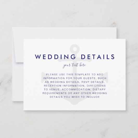 Moderne Anker Trouwdetails Kaart (Voorkant)