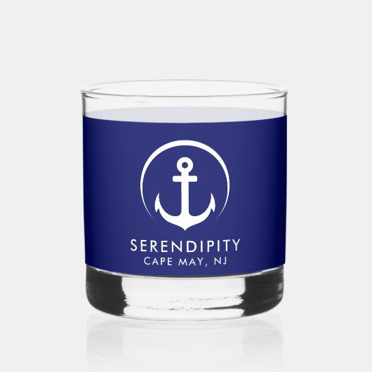 Moderne Ankerboot Logo Navy Blue Whisky Glas (Voorkant)