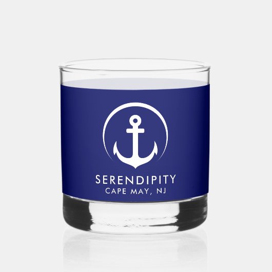 Moderne Ankerboot Logo Navy Blue Whisky Glas (Achterkant)