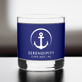 Moderne Ankerboot Logo Navy Blue Whisky Glas