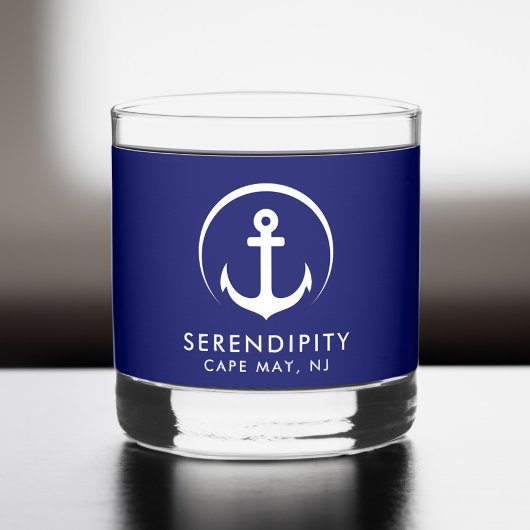 Moderne Ankerboot Logo Navy Blue Whisky Glas