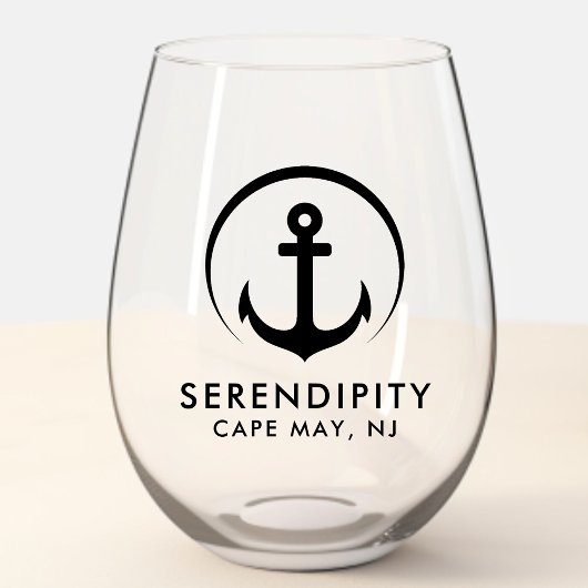 Moderne Ankerboot Logo Wijnglas Zonder Voet
